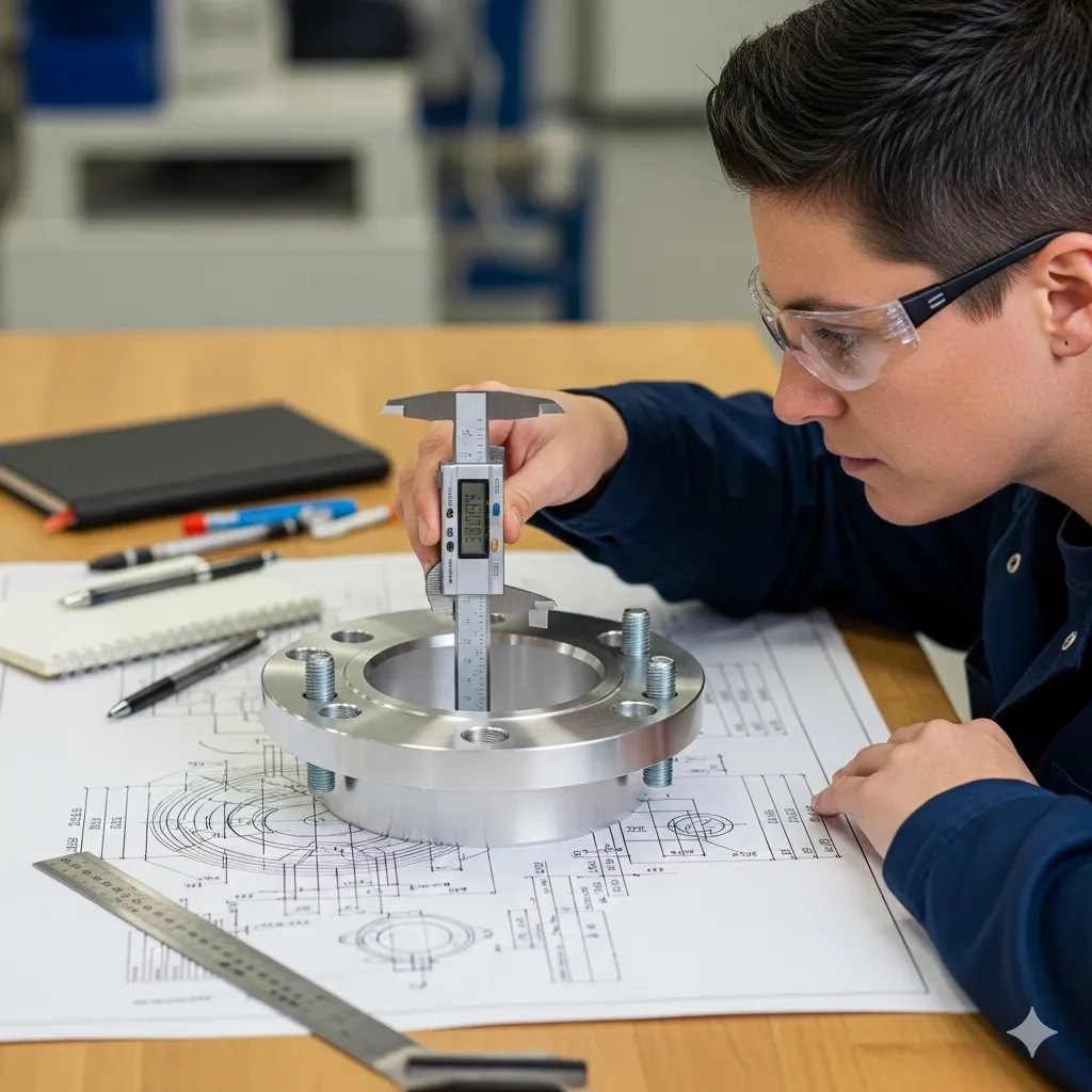 Understanding ASME B16.5: Your Guide to Aluminum Flanges 2 technician measuring flange for ASME compliance