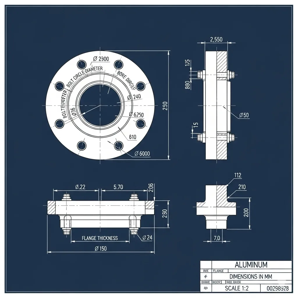 Understanding ASME B16.5: Your Guide to Aluminum Flanges 1 drawing of ASME aluminum flange
